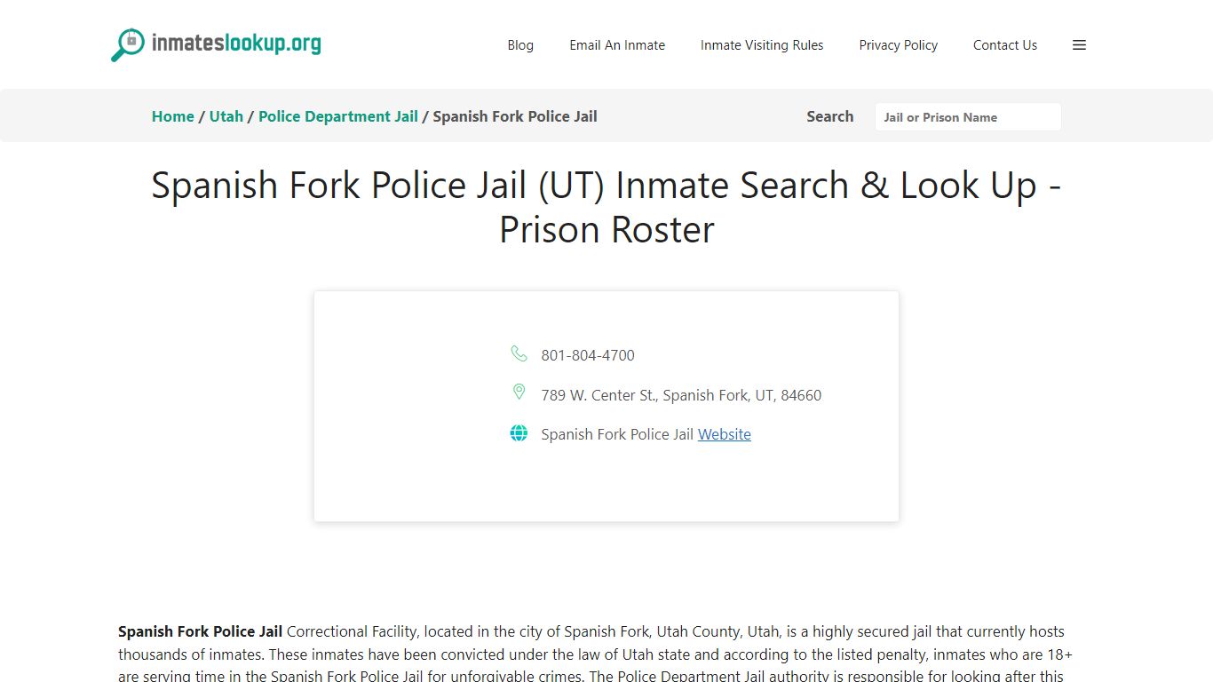 Spanish Fork Police Jail (UT) Inmate Search & Look Up - Prison Roster